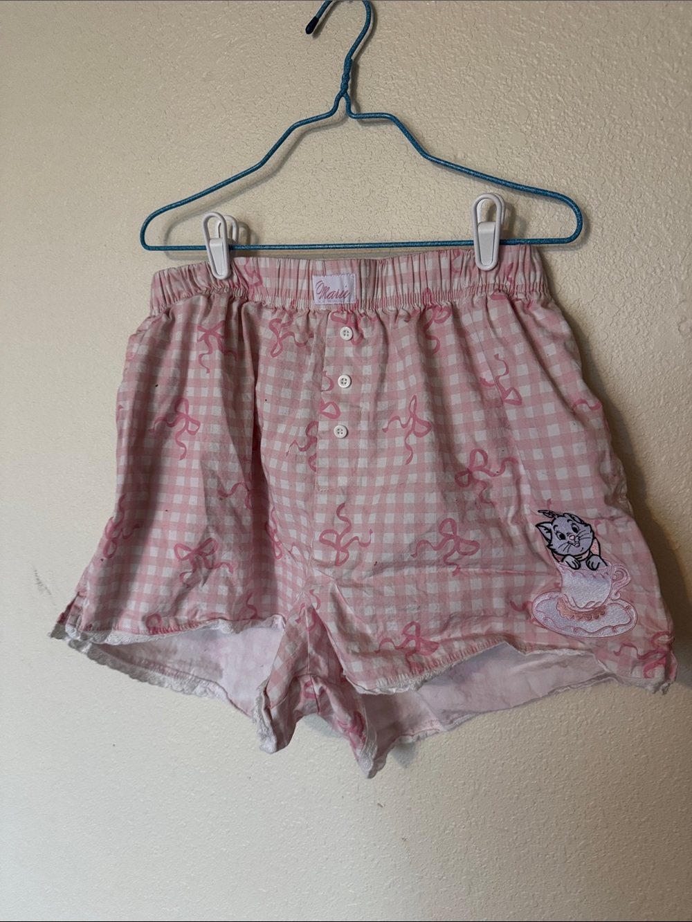 Disney Pink Gingham High-Waist Lounge Shorts with Embroidered Cat
